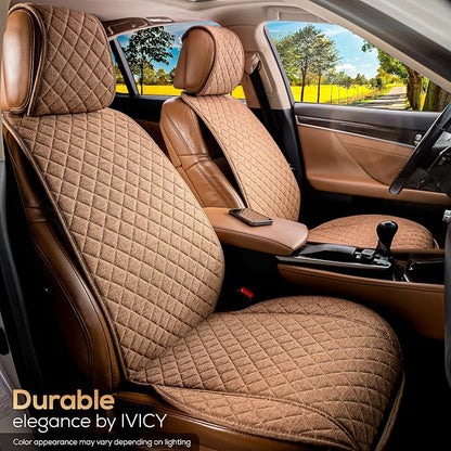 Faux Linen Front Car Seat Cover, Seat Protector, 1 Unit, Light Brown | Non-Slip Bucket Sear Cover for Most Cars, SUVs, Vans & Trucks – Machine Washable, Side-Airbag Friendly - Image 8