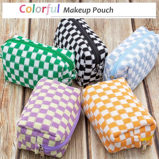 Checkered Makeup Bag for Purse, Small Travel Cosmetic Pouch,Orange,6 Pack | Cute Zipper Makeup Organizer for Women, Travel Essentials, Toiletries, Makeup Brushes, Beauty Accessories&Bridesmaid Gifts - Image 5